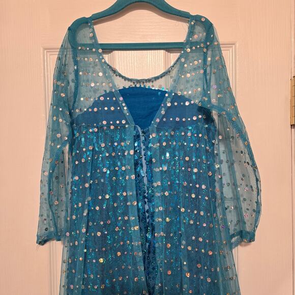 Girl's Sz Medium BI BEI BEINIU Turquoise Blue Rhinestone Elsa Gown W/ Train - Picture 2 of 11